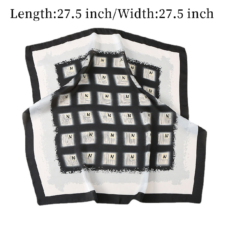 Letter Print Scarf Gradient Satin Square Neckerchief Head Wrap Sunscreen Shawl