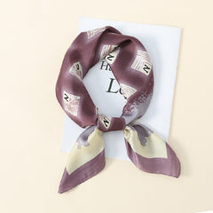 Letter Print Scarf Gradient Satin Square Neckerchief Head Wrap Sunscreen Shawl