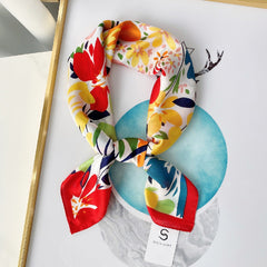 Flower Print Scarf Women Casual Square Neckerchief Head Wrap Sunscreen Shawl
