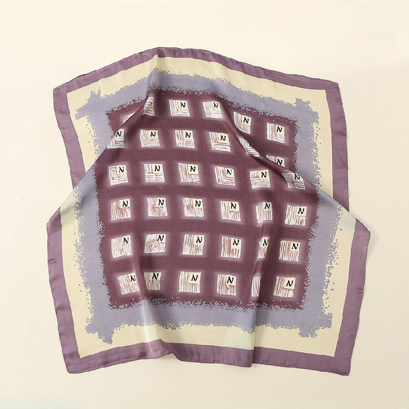 Letter Print Scarf Gradient Satin Square Neckerchief Head Wrap Sunscreen Shawl