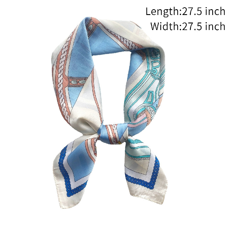 Vintage Print Block Scarf Classic Square Neckerchief Head Wrap Sunscreen Shawl