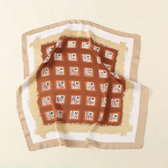 Letter Print Scarf Gradient Satin Square Neckerchief Head Wrap Sunscreen Shawl