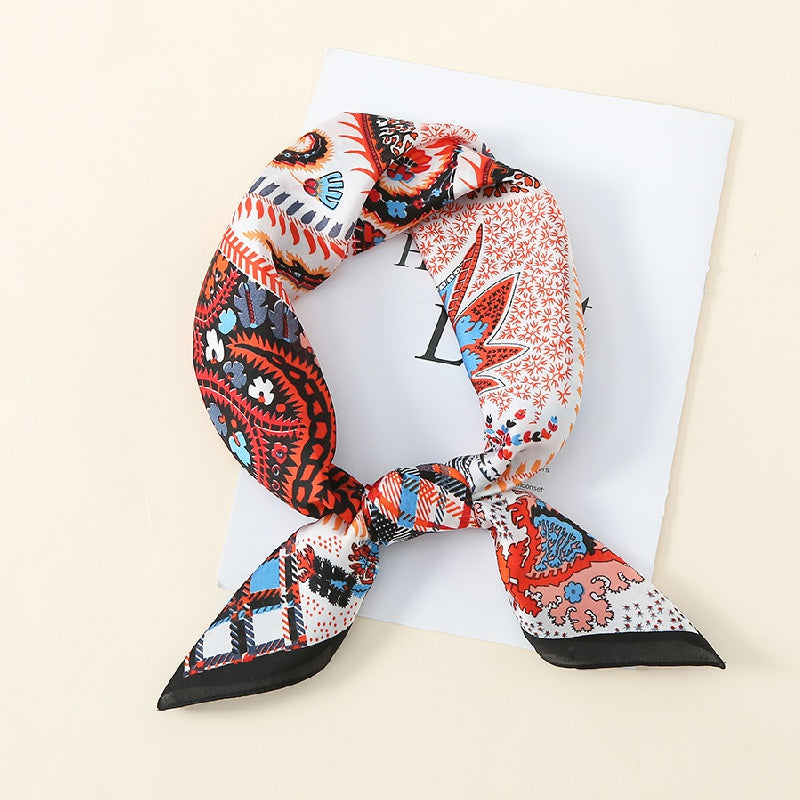 Boho Paisley Print Scarf Vintage Plaid Square Neckerchief Head Wrap Sunscreen