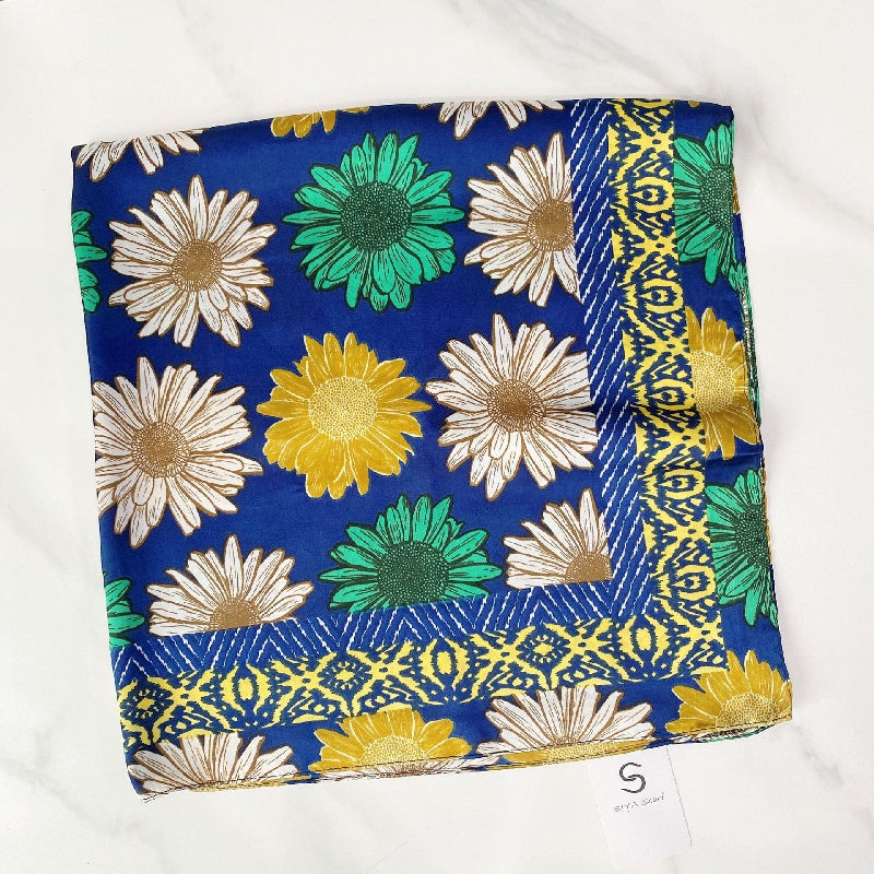 Vintage Sunflower Print Scarf Casual Square Neckerchief Head Wrap