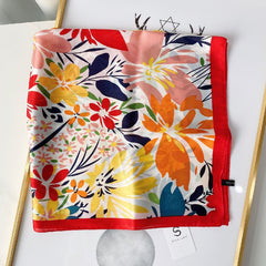 Flower Print Scarf Women Casual Square Neckerchief Head Wrap Sunscreen Shawl