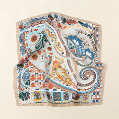 Boho Paisley Print Scarf Vintage Plaid Square Neckerchief Head Wrap Sunscreen