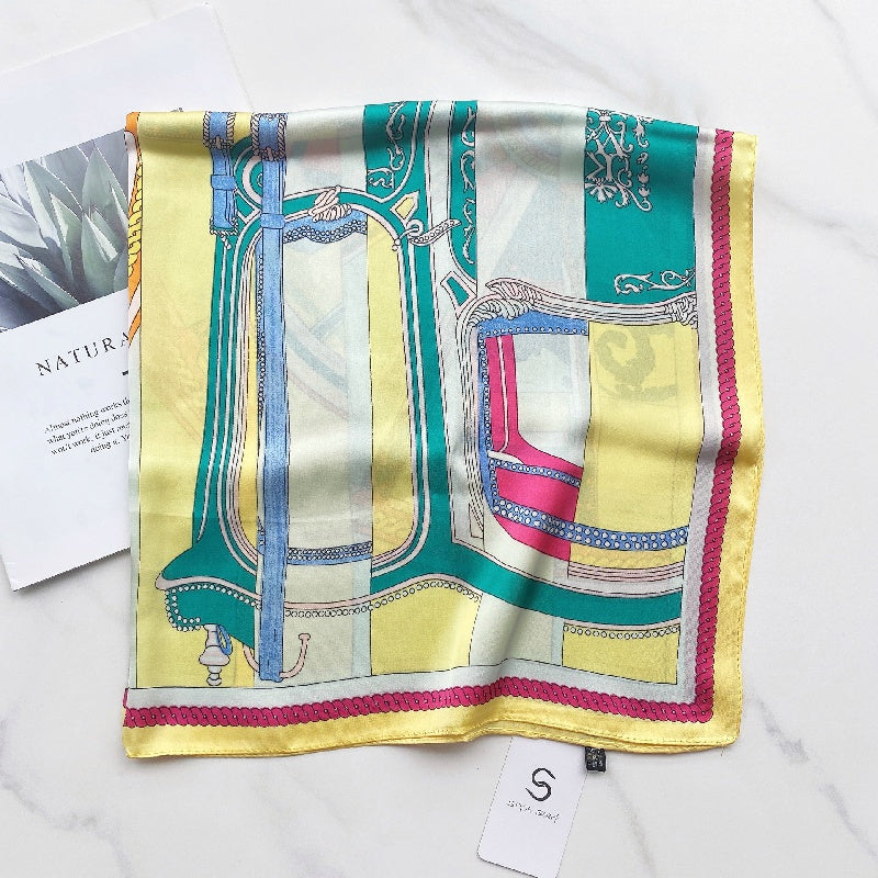 Vintage Print Block Scarf Classic Square Neckerchief Head Wrap Sunscreen Shawl