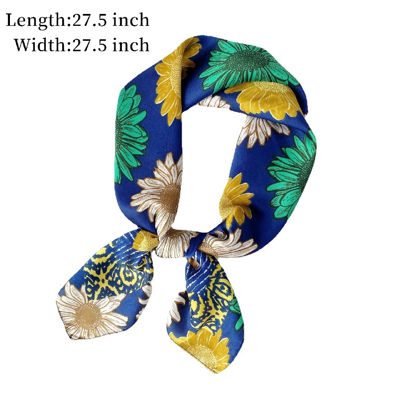Vintage Sunflower Print Scarf Casual Square Neckerchief Head Wrap