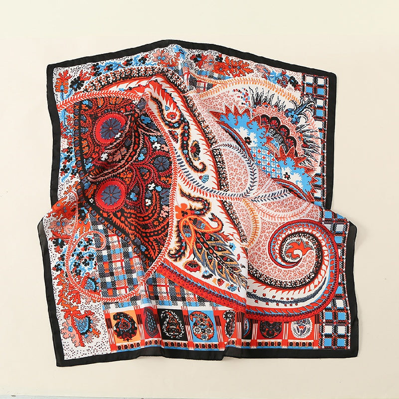 Boho Paisley Print Scarf Vintage Plaid Square Neckerchief Head Wrap Sunscreen