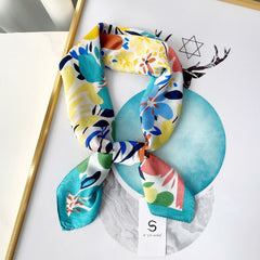Flower Print Scarf Women Casual Square Neckerchief Head Wrap Sunscreen Shawl