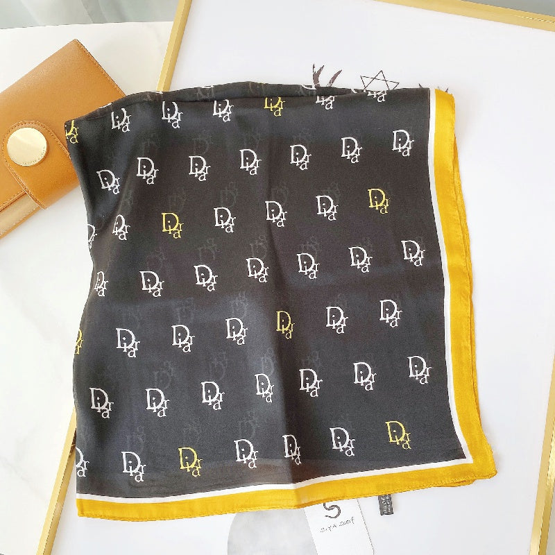 Classic Letter Print Scarf Chiffon Square Neck Wrap Shawl