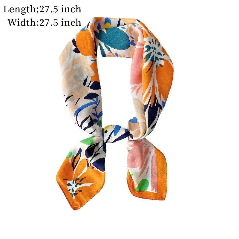 Flower Print Scarf Women Casual Square Neckerchief Head Wrap Sunscreen Shawl