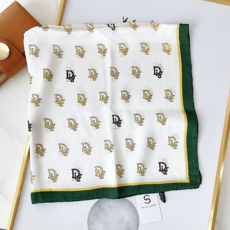 Classic Letter Print Scarf Chiffon Square Neck Wrap Shawl