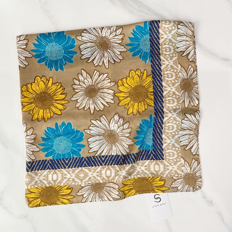 Vintage Sunflower Print Scarf Casual Square Neckerchief Head Wrap