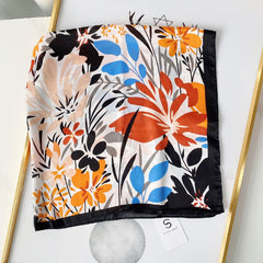 Flower Print Scarf Women Casual Square Neckerchief Head Wrap Sunscreen Shawl