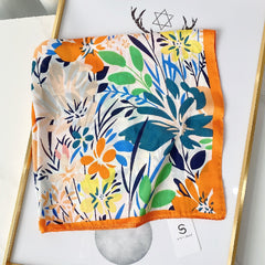 Flower Print Scarf Women Casual Square Neckerchief Head Wrap Sunscreen Shawl