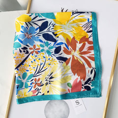 Flower Print Scarf Women Casual Square Neckerchief Head Wrap Sunscreen Shawl