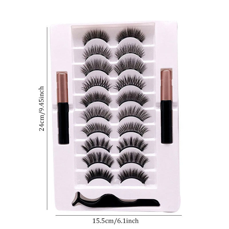 10 Pairs Natural Magnetic Eyelashes with Tweezers Self Adhesive