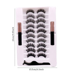 10 Pairs Natural Magnetic Eyelashes with Tweezers Self Adhesive