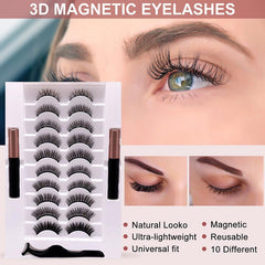 10 Pairs Natural Magnetic Eyelashes with Tweezers Self Adhesive