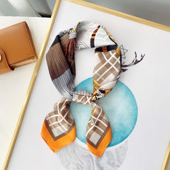 Chain Pattern Print Scarf Women Square Neckerchief Sunscreen Shawl