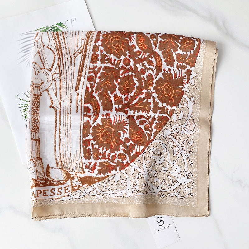 Vintage Print Scarf Casual Square Neckerchief Head Wrap Shawl