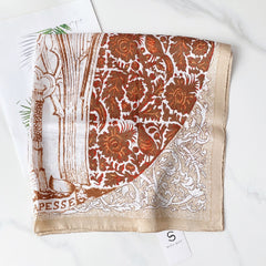 Vintage Print Scarf Casual Square Neckerchief Head Wrap Shawl