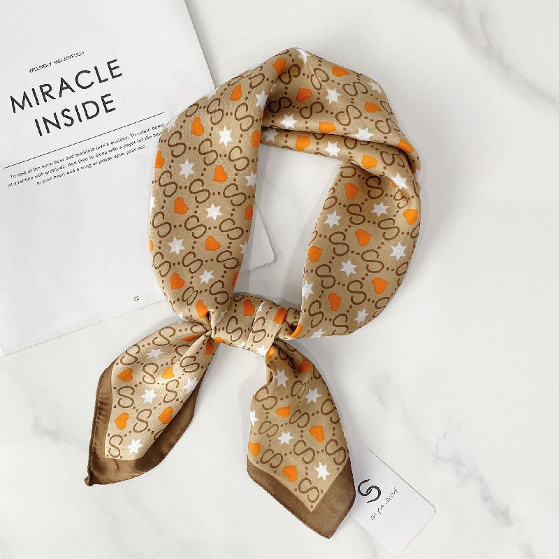 Geometric Heart Star Print Scarf Square Neckerchief