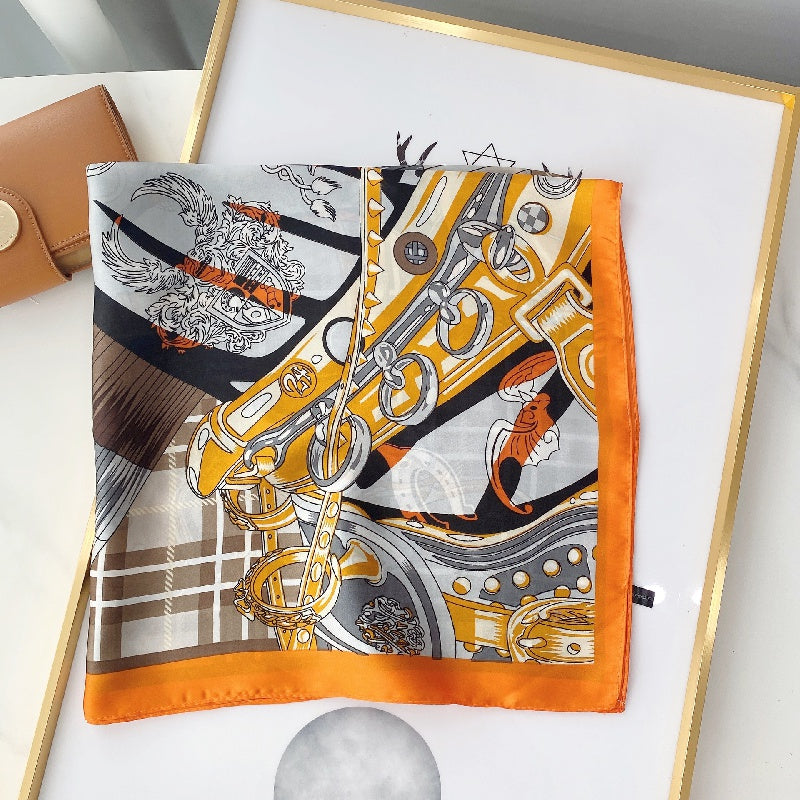Chain Pattern Print Scarf Women Square Neckerchief Sunscreen Shawl