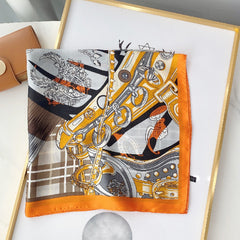 Chain Pattern Print Scarf Women Square Neckerchief Sunscreen Shawl