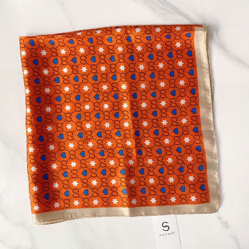 Geometric Heart Star Print Scarf Square Neckerchief
