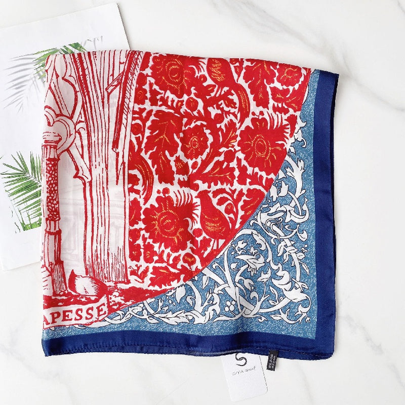 Vintage Print Scarf Casual Square Neckerchief Head Wrap Shawl