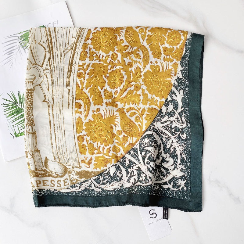 Vintage Print Scarf Casual Square Neckerchief Head Wrap Shawl