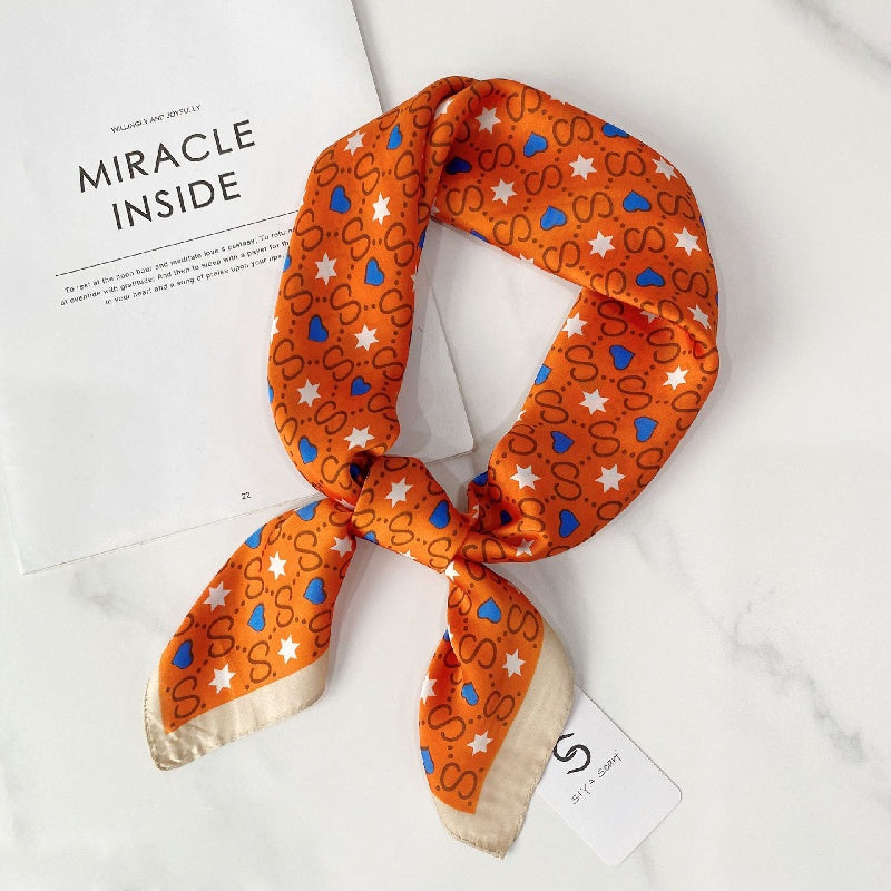 Geometric Heart Star Print Scarf Square Neckerchief