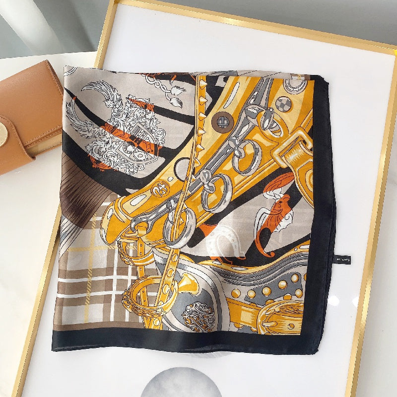 Chain Pattern Print Scarf Women Square Neckerchief Sunscreen Shawl