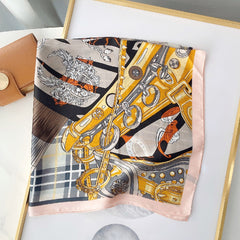 Chain Pattern Print Scarf Women Square Neckerchief Sunscreen Shawl