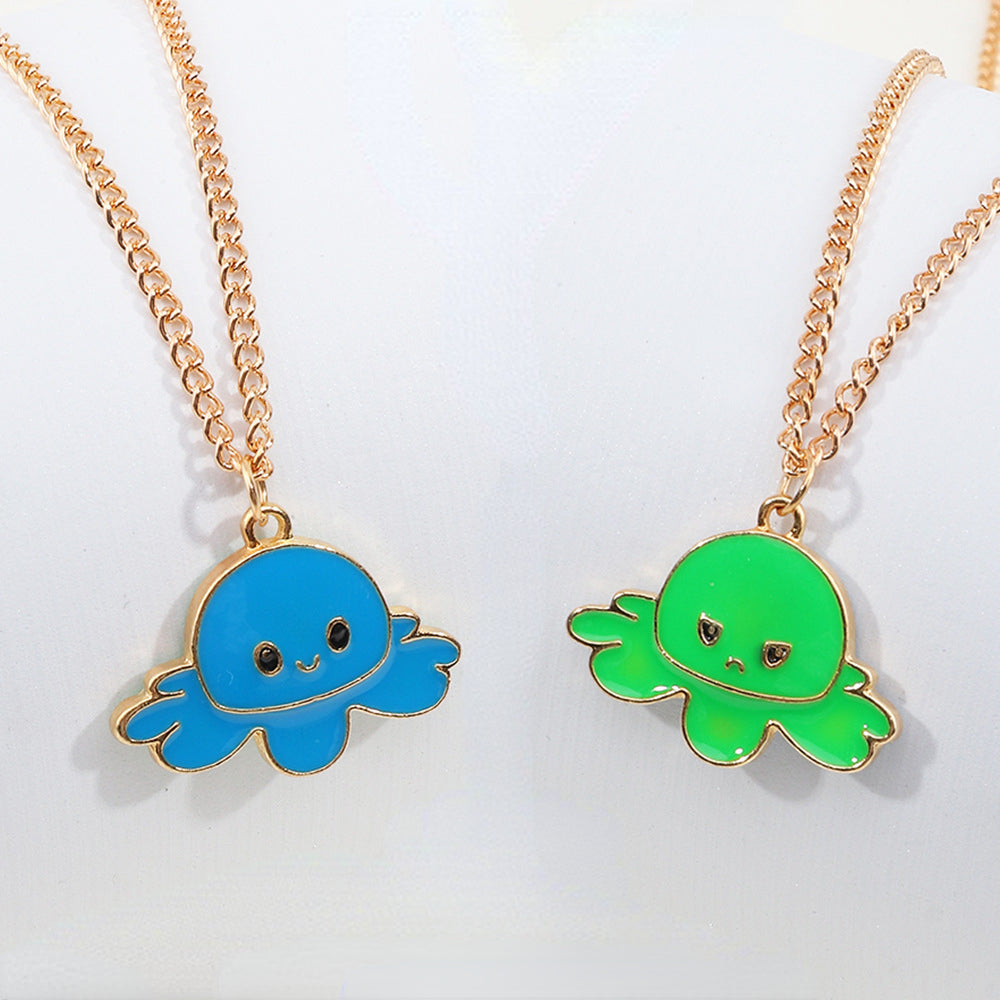 Girls Octopus Necklace Different Moods Double Sides Necklace Gift For Kids