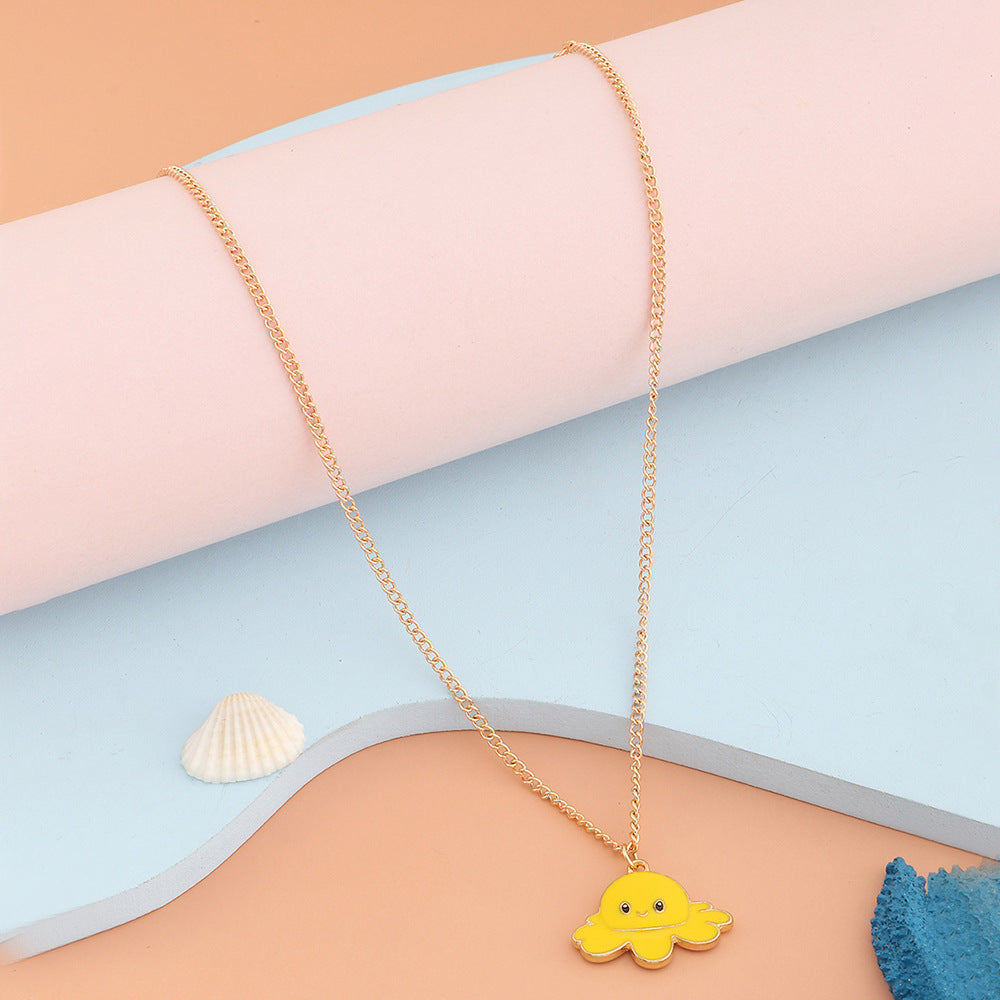 Girls Octopus Necklace Different Moods Double Sides Necklace Gift For Kids