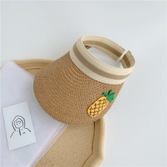 Kids Straw Visor Sun Protection Cap w/ Flower Decor