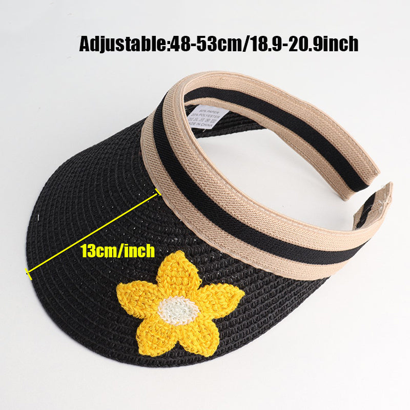 Kids Straw Visor Sun Protection Cap w/ Flower Decor