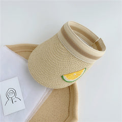 Kids Straw Visor Sun Protection Cap w/ Flower Decor