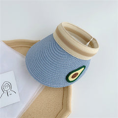 Kids Straw Visor Sun Protection Cap w/ Flower Decor