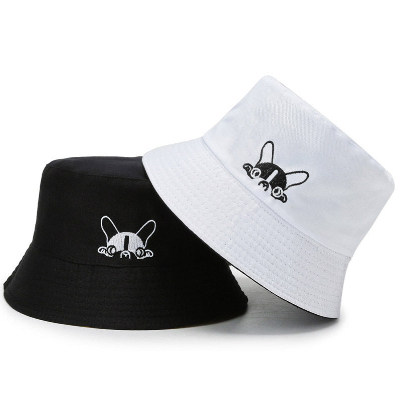 Cartoon Puppy Print Bucket Hat Solid Sun Hat Reversible Basin Hat