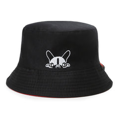 Cartoon Puppy Print Bucket Hat Solid Sun Hat Reversible Basin Hat