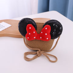 Girls Mini Beach Bag Straw Bag Cartoon Summer Girls Crossbody Bag