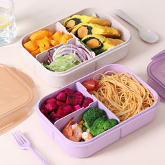 Portable 3 Grid Lunch Box with Fork & Spoon