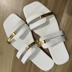 Metallic Panel Slides Two Tone Flat Slippers