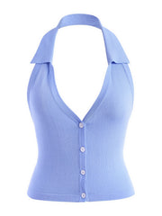 Button Up Halter Neck Tank Top