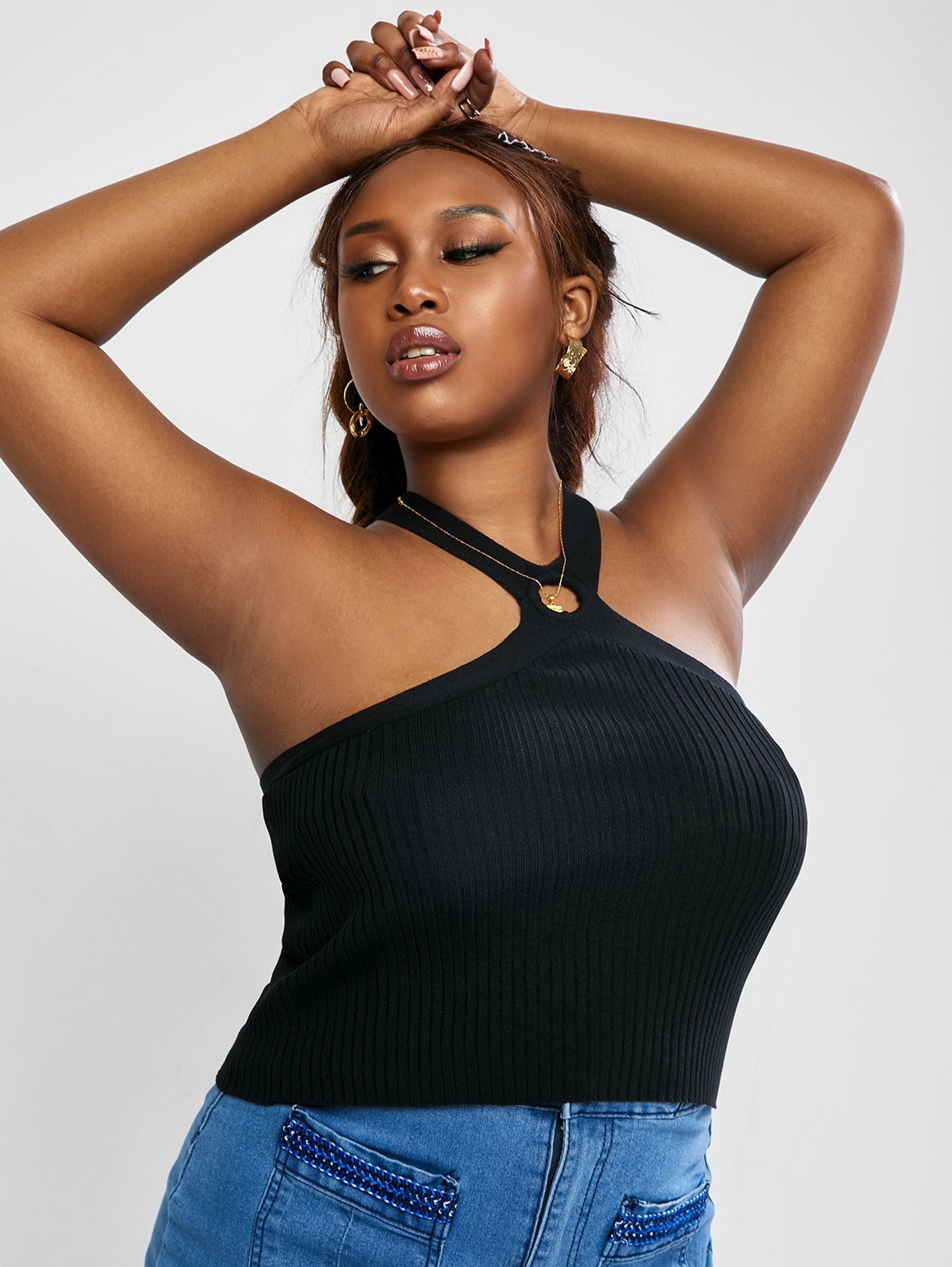 Ribbed Cut Out Cross Back Cami Top