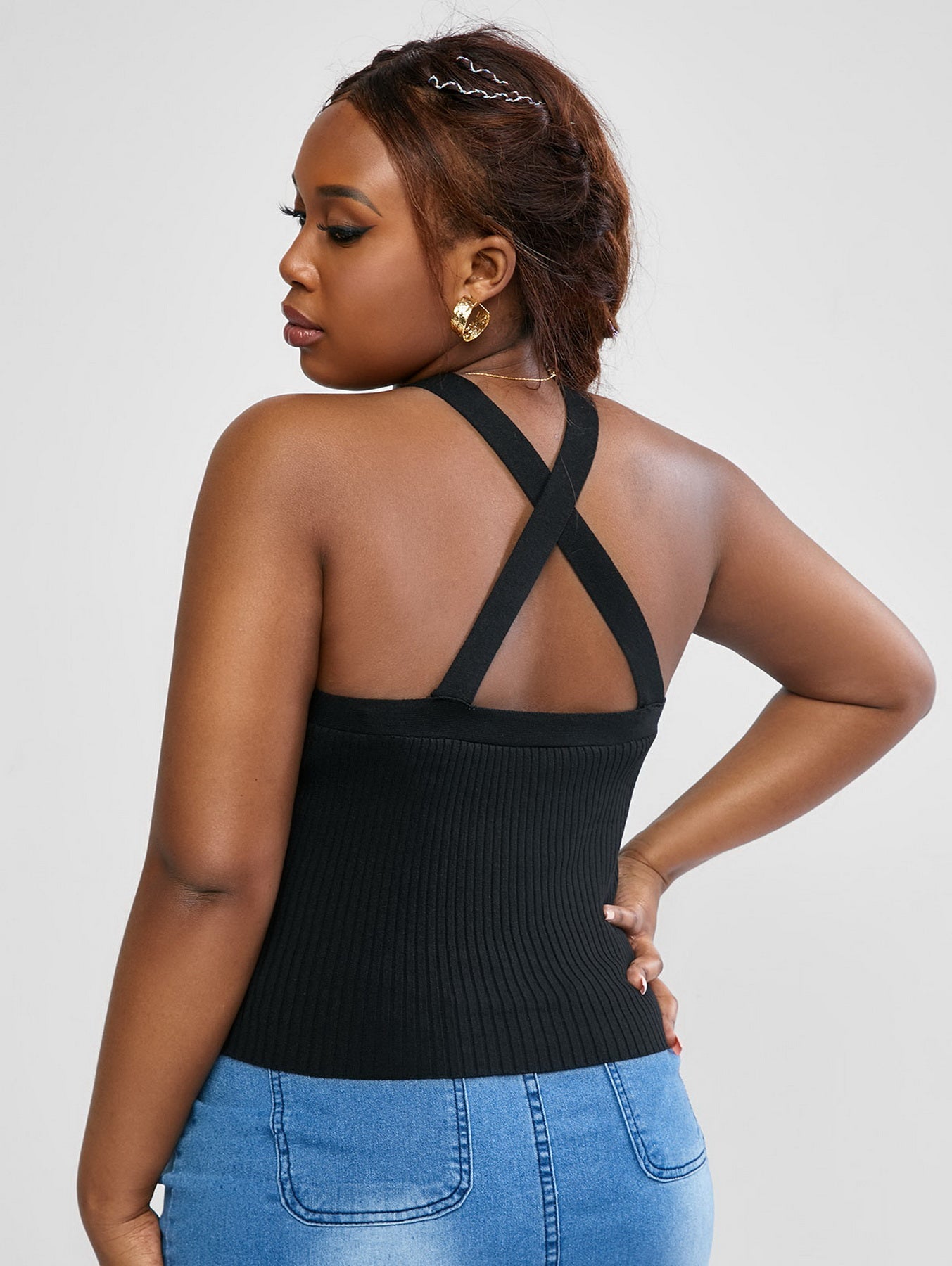 Ribbed Cut Out Cross Back Cami Top